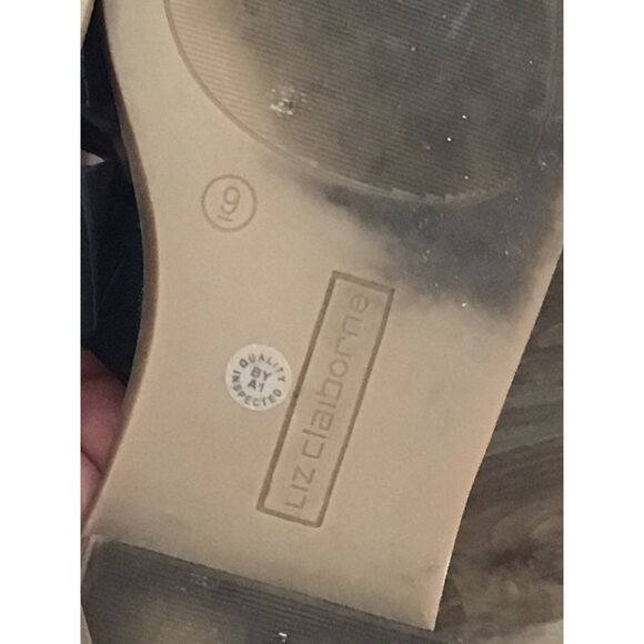 Liz Claiborne Womens Black Leather Slide Sandals Size 9 With Textured Straps & W - Picture 7 of 7